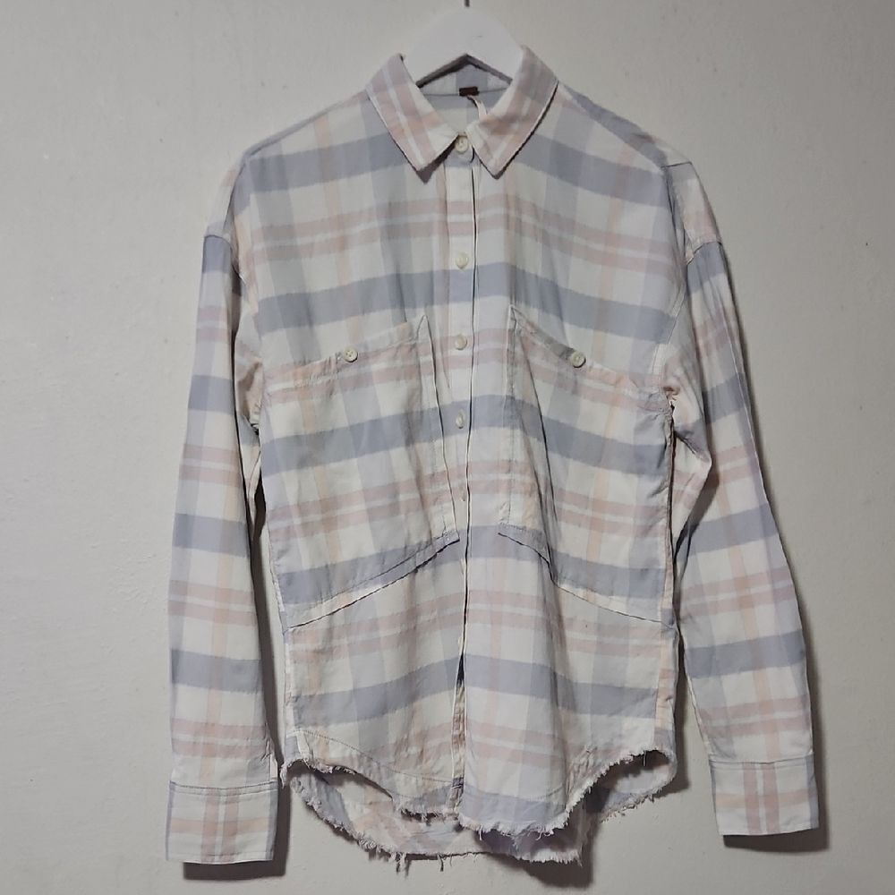 Free People Pastel Plaid Button-Up Shirt XS